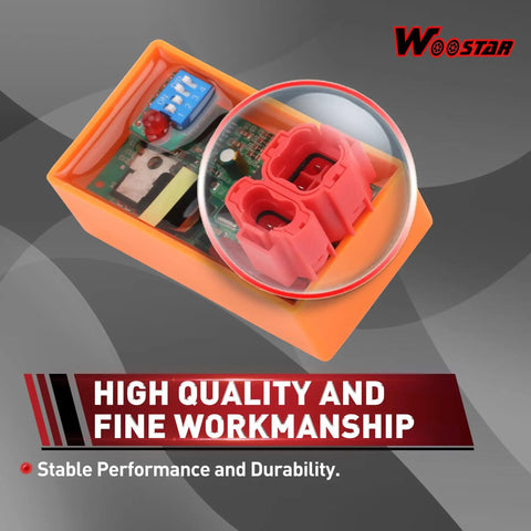 6 Pin DC CDI Box Replacement for GY6 Engines 50cc to 250cc, orange casing with visible wiring and circuitry.