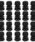 Rugged One Half Inch NPT Cable Glands Set in Black Nylon Waterproof Adjustable Strain Relief Cord Grips for Junction Boxes and Panels, Weatherproof Gasketed Connectors with Locknuts, 20 Pack
