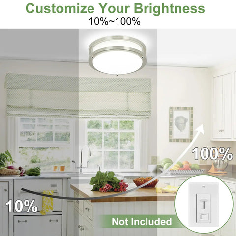 Super Bright Thirty Watt Dimmable Led Flush Mount Ceiling Light With Remote Round Fourteen Inch Fixture in kitchen