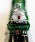 Front view of Prairie 2 6 2 Locomotive and Tender N Scale Green Train Set for Model Railroading