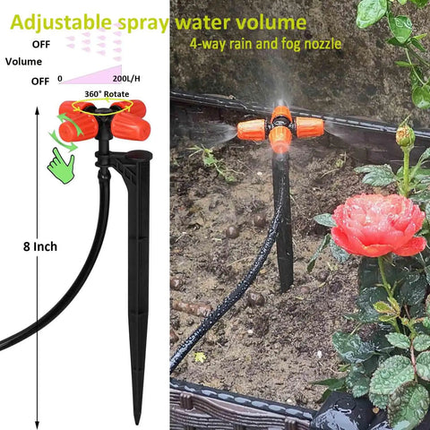 Irrigation Kit Automatic Watering System With Timer 64Ft One Quarter Inch Tubing 12 Rain Spray Watering Nozzles in garden