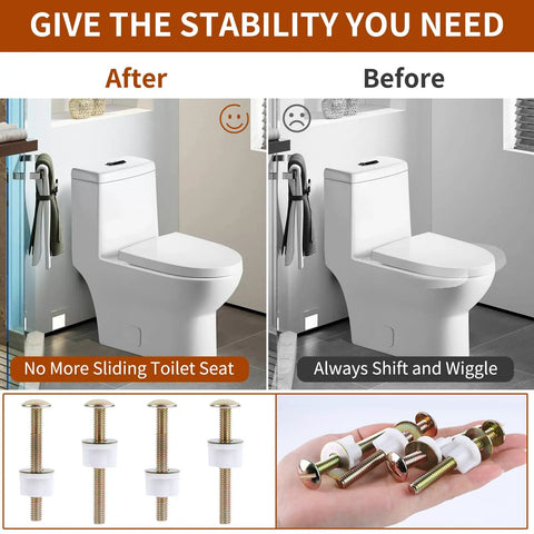 4 Pack Toilet Seat Bolts With Nuts And Washers For Quick Fix No Wiggle Replacement Fasteners Fits Kohler And Toto Toilet Seats By Syocsek Durable Steel Screws Set shown installed and in hand