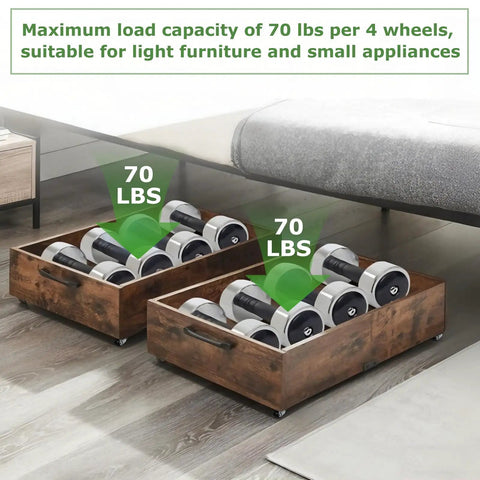 Low Profile Half Inch Caster Wheels With 360 Degree Swivel Plate For Light Furniture And Small Appliances Self Adhesive Nylon Casters in use under wooden drawers supporting weights, showcasing load capacity and gliding ability.