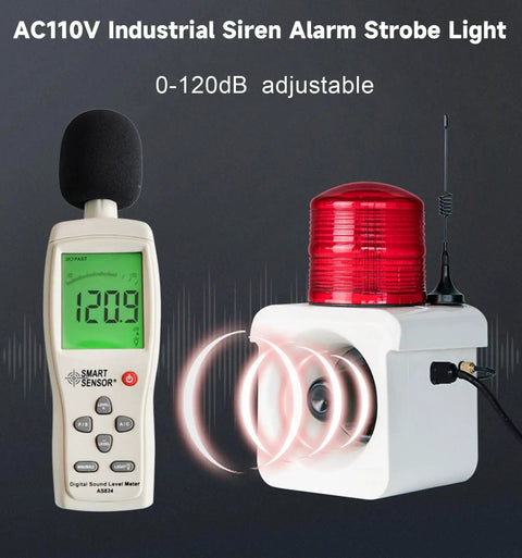 Straight Up Heavy Duty Wireless Alarm Siren With Bright Led Strobe And Loud 120Db Horn, Long Range Remote Control Built Tough For Warehouse Theft Deterrent And Factory Loss Prevention, Ac 110V
