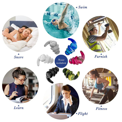 Various uses of Ultra Soft Silicone Ear Plugs For Sleeping And Travel On The Go Reusable Noise Canceling Ear Protection Waterproof And Comfortable 3 Pairs For Sleeping Swimming Studying Concerts And Airplanes