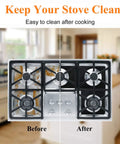 Before and after using 10 Pack Stove Burner Covers Double Thickness Reusable Non-Stick Heat-Resistant Gas Range Protectors