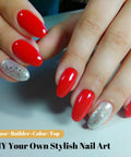 Close-up of manicured hands using Three Piece Gel Nail Kit With Base Coat, Top Coat, And Builder Gel, 15ml Each, high gloss finish