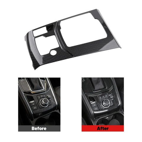Mazda CX 5 Center Console Cover Kit Upgrade With Gear Panel And Gear Shift Knob Trim In ABS Carbon Fiber Style Before and After