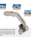 Top Shelf 2 Pack Bi Fold Corner Lazy Susan Hinges With Self Closing Action And 135 Degree Sweep Nickel Plated, showcasing adjustment features.