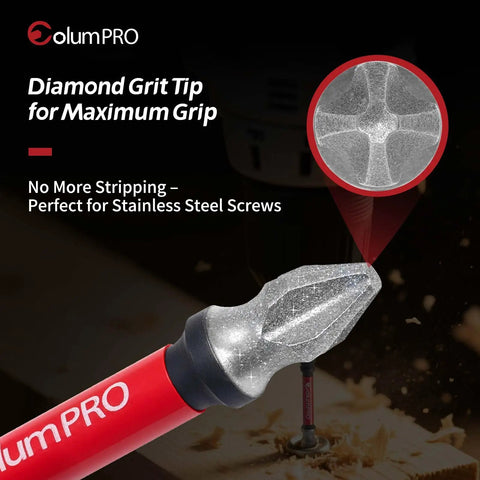 Diamond Grit PH2 Screwdriver Bit Set 10 Piece Magnetic Drill Bits For Stainless Steel Screws Anti Slip Grip Hardened S2 Steel