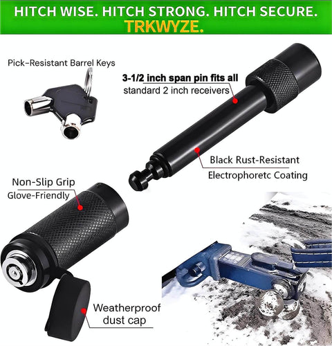 Locking Hitch Pin For 2In And 2-1/2In Receivers, 3-1/2 Inch Span, Rust-Resistant Carbon Steel, Anti-Theft Keyed Hitch Lock With Tamper-Resistant Barrel