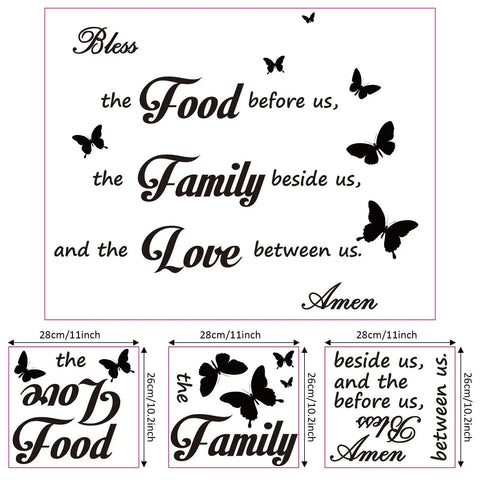 Kitchen Wall Decal Set Of 3 Quote Sticker Sheets For Dining Room Decor Bless The Food Before Us The Family Beside Us And The Love Between Us Vinyl Wall Art 11 By 10 Inches Each Cozy Kitchen Vibe Easy Peel And Stick