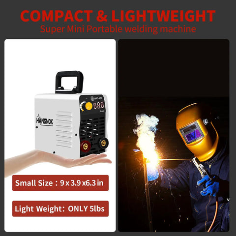 130A Mini Stick Welder 110V Arc Welding Inverter With Hot Start And Anti Stick shown with compact design and in use welding outdoors.