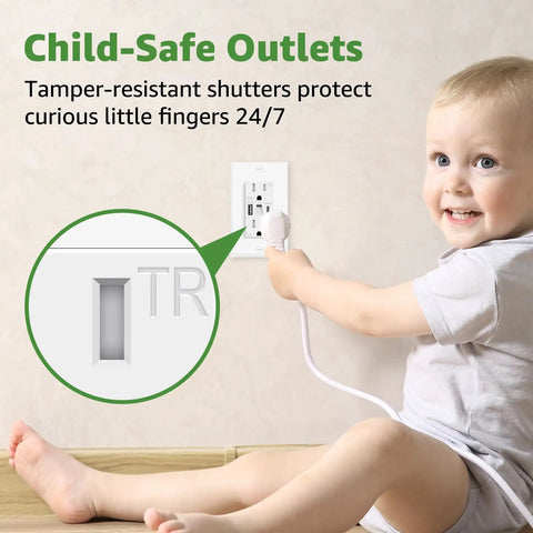 Fresh Vibe Night Light Wall Outlet Cover With Dual Usb Type A And C Fast Charging Ports Easy Toggle Switch Plate with child-safe design.