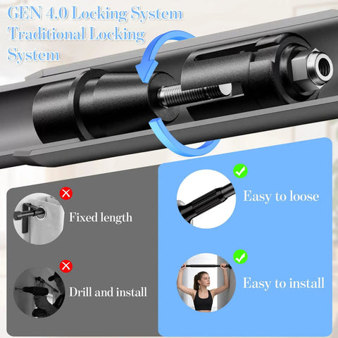 Close-up of Heavy Duty Tension Curtain Rod 48 To 140 Inch No Drilling Easy Install Extra Long Shower Rod locking mechanism