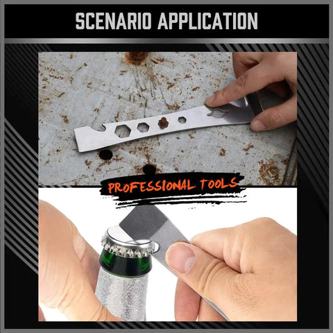 Two-Piece Pry Bar Set With Stainless Steel Flat Pry Bars And Hex Driver Function used for rusted bolt removal and bottle opening