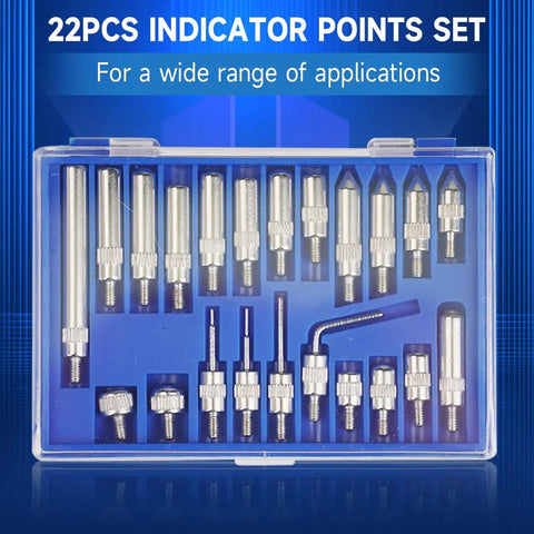 22-piece indicator points set in a blue storage box for Pro Grade Magnetic Dial Indicator Kit
