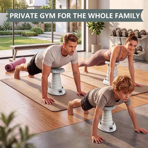 Family using Push Up Assist Trainer For Beginners No Sweat With Waist And Core Support, Spring Loaded Push Up Helper at home gym