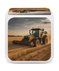 Farm Tractor Alarm Clock With LED Display, Seven Color Night Light, Sleep Training in a compact square design.