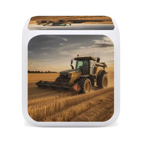 Farm Tractor Alarm Clock With LED Display, Seven Color Night Light, Sleep Training in a compact square design.