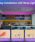 Ultra Long 50 Feet LED Strip Lights With 44 Key Remote Color Changing RGB SMD5050 Tape 12 Volt for easy installation in kitchens.