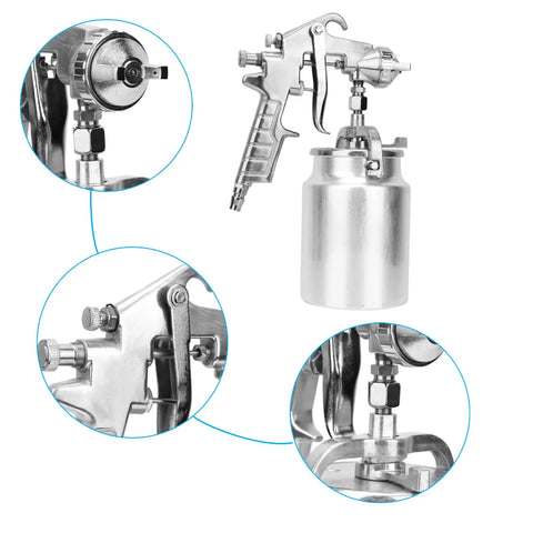 Suction Type Paint Spray Gun With 2.0mm Nozzle, handheld pneumatic sprayer details, rustproof build, smooth trigger