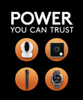 Top Shelf Cr123a 3V Lithium Batteries 12 Pack Heavy Hitter Cells powering security camera, smart home devices, flashlight, smartwatch.