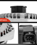 Close-up views of Alternator Replacement for Chevy Silverado 1500 2005 2006 with connector and pulley details.