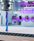 Nano blue coated up and down cut compression bit for CNC router, one eighth inch shank and spiral cutting diameter, installed