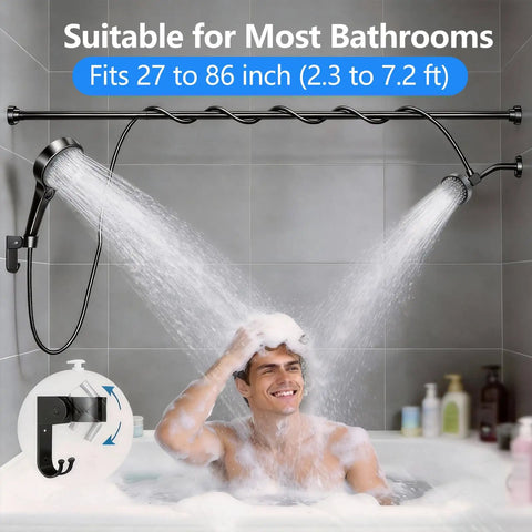 Total Win Dual Shower Head With Retractable Hand Sprayer For Couples And Shared Bathrooms Matte Black Finish Double Shower Rig Dropping Heavy Water Pressure