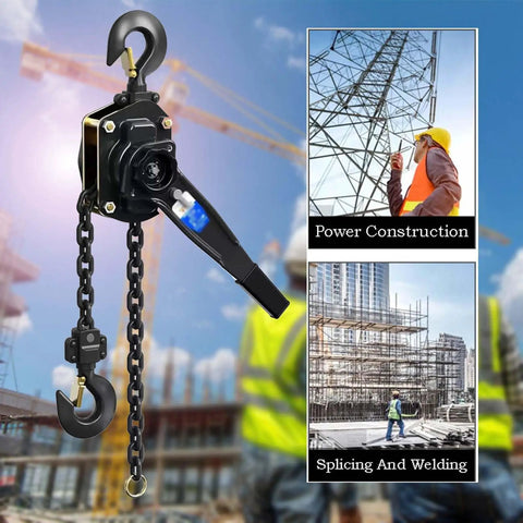 Heavy Duty Manual Lever Chain Hoist, One Ton Pulling Power With Five Foot Tough As Nails Steel Chain And Dual Locking Hooks For Garage Warehouse Auto Body Work