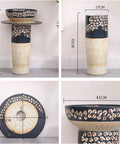 UYTROPLK Ceramic Bathroom Sink Retro Industrial Style Pedestal Ceramics Basin with floral design, 81cm tall, countertop washbasin.