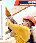 Heavy Duty Wood Lag Bolts Kit With Washers 40 Pack Half Inch By Ten Inch Hot Dip Galvanized Hex Lag Screws for Decks and Fences Tandefio A Sturdy Exterior Construction Fastener Set For Outdoor Wood Projects shown next to a worker installing beams.