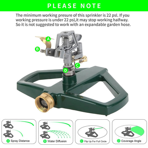 Heavy Duty Zinc Alloy Pulsating Impact Sprinkler For Yard And Lawn With Metal Base Adjustable Sprinkler Head Visible