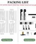 Foolproof Setup Bifold Barn Doors 40 Inch By 84 Inch With Badass 44 Inch Slider Track Kit packing list showing door panels and hardware kit.