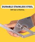 Stainless Steel Protractor And Angle Finder 0 To 180 Degrees For Inside Outside And Sloped Angles, Four Piece Sturdy Design With Locking Nut