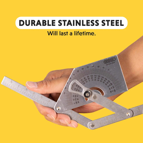 Stainless Steel Protractor And Angle Finder 0 To 180 Degrees For Inside Outside And Sloped Angles, Four Piece Sturdy Design With Locking Nut
