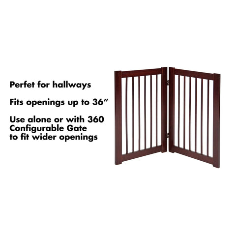 Extension Kit For 360 Configurable Walk Through Folding Pet Gate In Walnut Finish, 30 Inch Wide, on white background