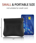 Smooth Vintage Black Leather Squeeze Coin Purse With Heavy Duty Spring Frame, Super Compact Change Holder And Cash Pocket For Hassle Free Everyday Carry By Men And Women, size 3.5x3.25 inches.