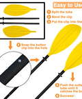 Instructional diagram for assembling yellow paddle with button clip feature