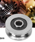 10 Pack Double Shielded V Groove Ball Bearings For Linear Motion Rails Deep V Guide Pulley Wheels 4x18x8mm in silver with black shield.