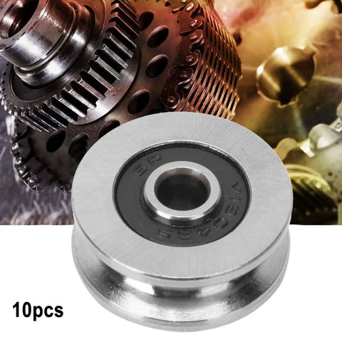 Rock Solid 10 Pack V1804 2RS V Groove Ball Bearings Miniature Roller Bearing 4X18X8mm on metal background, showing detail.