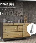 2 Pack Heavy Duty Barn Door Rollers Built Tough For Dead Silent Gliding, shown on a modern cabinet with wood and metal elements.