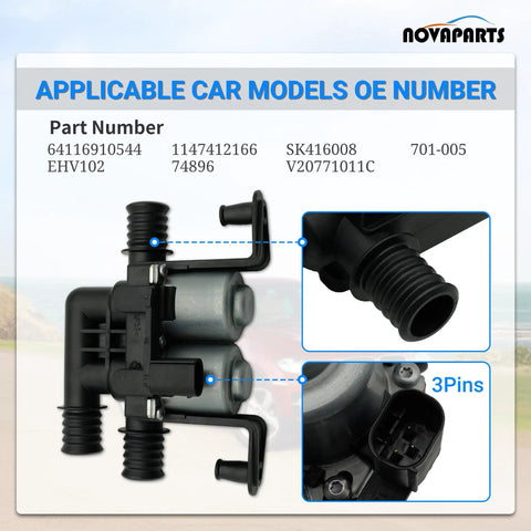 Heater Control Valve Solenoid For BMW X5 X6 2004 2019 E53 E70 F15 F16 HVAC Water Valve Replacement Direct Fit 64116910544