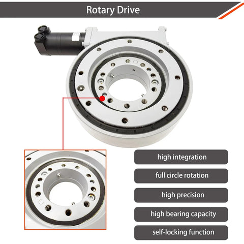 Heavy Duty Slewing Drive With Precision Worm Gear Reducer And Rock Solid Self Locking Turntable Bearings For Seamless Full Circle Rotation and Tight Industrial Performance, rotary drive with high bearing capacity.