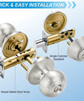 Diagram of 4 Pack Exterior Door Lock Set With Satin Nickel Knobs And Deadbolts, featuring keyed alike entry and installation details.