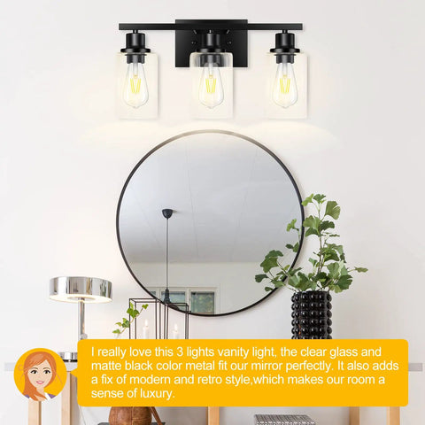 Three Light Matte Black Vanity Fixture For Bathroom Over Mirror And Hallway Wall Lights For Kitchen Bedroom Living Room With Modern Industrial Vibe And Easy Installation above round mirror and side lamp.