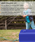 Child using 30 Gallon Water Storage Bladder Foldable Portable Tank With Three Quarter Inch Spigot And Hose Kit in garden