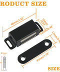 Stainless Steel Black Magnetic Cabinet Door Catch Set 4 Pack Magnetic Door Latches For Cabinets Closets Cupboards Drawers And Kitchen Rust Resistant Easy Install Sturdy Strong Hold No Frills with dimensions displayed