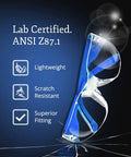 Bulk Safety Glasses For Men And Women, ANSI Z78.1 Certified, Scratch Resistant, Blue Frame, Crystal Clear Eye Protection